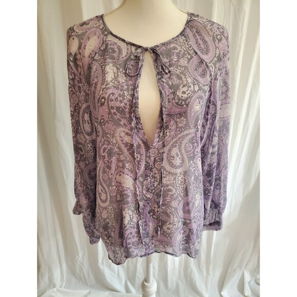 Nili Lotan Acaidia Blouse Women Small 100% Silk Purple Paisley Sheer Top Boho - Picture 3 of 16